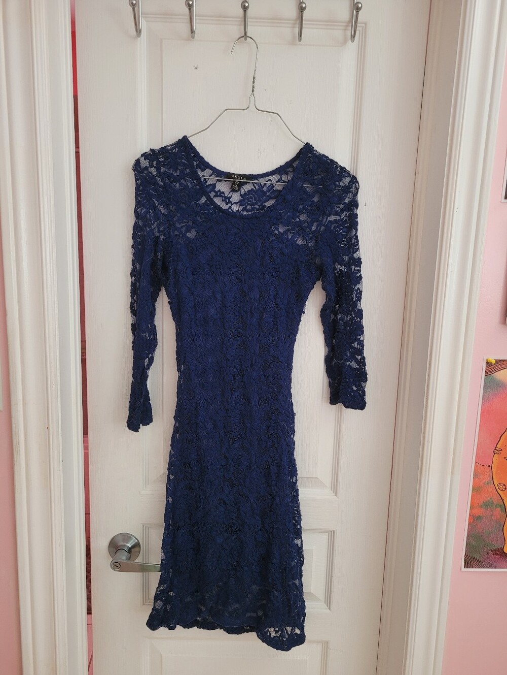 Women's Navy Blue Lace Sheath Dress